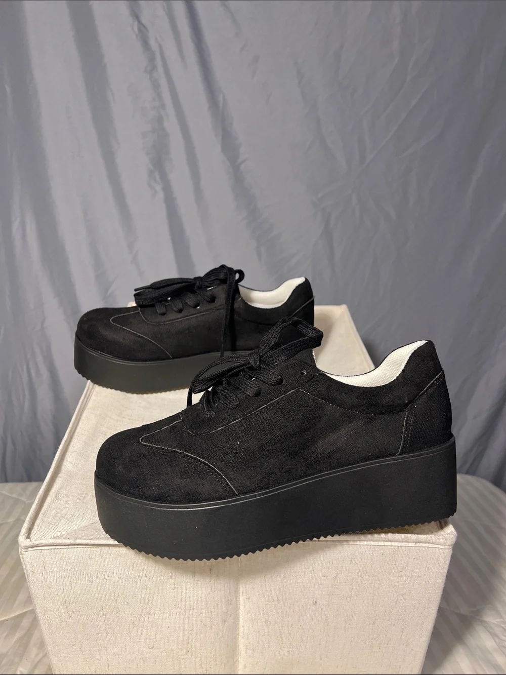 SHEIN Black Suede-Look Platform Lace-Up Sneakers